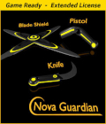 NOVA GUARDIAN Weapon Set - Extended License by Winterbrose. SPICE UP Your FPS and RPG Games, or Poser and Daz Studio Artwork Renders/Animations. Prepare your very own galactic police force by gearing them with the Nova Guardian Weapon Pack. This set includes a futuristically matching themed set of weapons for galactic policing, including a Knife, Pistol, and Blade Shield for the offense and defense you'll need encountering criminals across the galaxy. Spread peace or fear while making your universe a "safer" place and looking good while doing so. Features of included weapons: 1) NG-Pistol, pressure activated trigger-less firing; 2) NG-Knife, durable ever-sharp hook shaped titanium blade; and 3) NG-Shield, light-weight defensive shield with retractable blades.