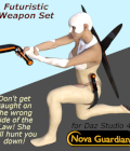 NOVA GUARDIAN Weapon Set for Daz Studio by Winterbrose. Prepare your very own galactic police force by gearing them with the Nova Guardian Weapon Pack. This set includes a futuristically matching themed set of weapons for galactic policing, including a Knife, Pistol, and Blade Shield for the offense and defense you'll need encountering criminals across the galaxy. Spread peace or fear while making your universe a "safer" place and looking good while doing so.