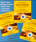 MASTERING BLENDER for Beginners by Winterbrose. VOLUME-1 The Basics of Blender, This beginner's guide to Blender is a general tutorial on how to install, customize and use Blender to begin creating your own 3D models. It covers the basic techniques to get you started in 3D. * 66-page beginner's guide in PDF format * Downloading and Installing Blender * User Preferences Custom Hotkeys * Basic Layout Overview & 3D View * Setting Up Custom Workspaces - Joining & Splitting Workspace windows - Perspective and Orthogonal Views - Front, Top, & Right Object Views * Changing Model with Manipulator Widget - Translate, Rotate and Scale * Edit Mode Modeling - Vertex, Edge and Face Selections - Border Select and Limit Visible Selection - Hiding and Unhiding Components. VOLUME-2 More Basics of Blender, This beginner's guide to Blender is a continuing general tutorial on how to use Blender to begin creating your own 3D models. It covers more basic techniques to ease the learning curve for 3D. * 73-page beginner's guide in PDF format * Project Preparation * Merging Points On Your Model - Zeroing Vertices - Remove Doubles - Merging Vertices * Show/Hide Manipulator Widgets * Spinning New Objects from Basic Shapes - Loop Cutting * Quads versus Triangles - Subdividing Faces - Connecting Points * Mesh Tools - Sliding Vertices - Duplicating Objects * Intro to Using the Camera - Camera View - Manipulating the Camera - Changing View * Intro to Using Lamps * Rendering Your Scene. VOLUME-3 Materials and Textuers in BlenderThis beginner's guide to Blender is an introduction to using materials and texturing in Blender for custom looking 3D models. It covers the basic techniques to get started in materials. * 80-page beginner's guide in PDF format * Materials * Diffuse Shaders - Fresnel - Minnaert - Toon - Oren-Nayar - Lambert * Specular Shaders - WardIso - Toon - Blinn - Phong - CookTorr * Transparency - Mask Transparency - Z Transparency - Raytrace Transparency * Mirroring * Subsurface Scattering * Texturing * Making Copper Material